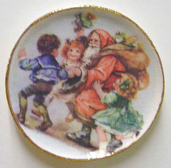 Dollhouse Miniature Santa & Children Platter
